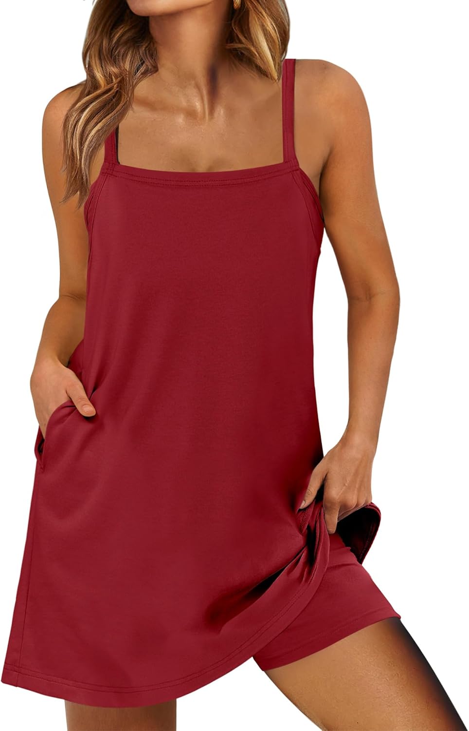 ANRABESS Women Summer Dress 2025 Beach Vacation Outfits Tennis Athletic Workout Romper Dress Built in Shorts Travel Clothes
