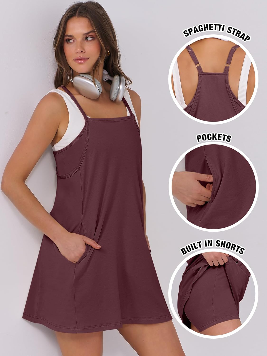 ANRABESS Women Summer Dress 2025 Beach Vacation Outfits Tennis Athletic Workout Romper Dress Built in Shorts Travel Clothes