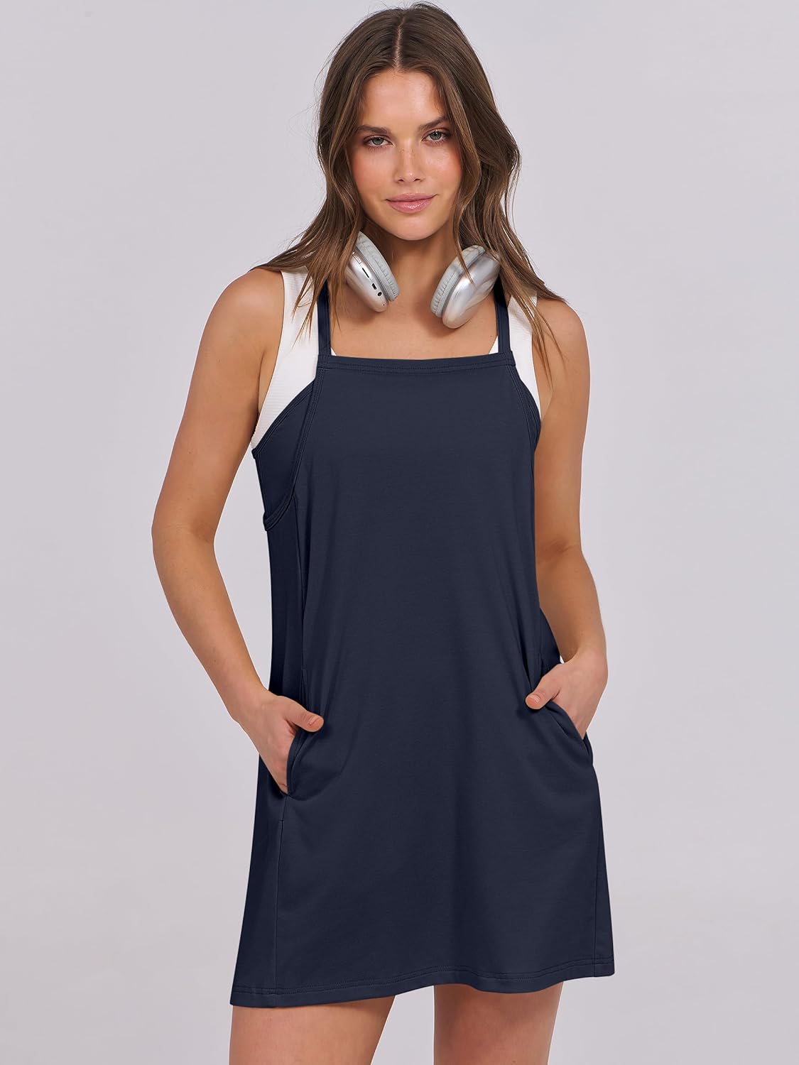 ANRABESS Women Summer Dress 2025 Beach Vacation Outfits Tennis Athletic Workout Romper Dress Built in Shorts Travel Clothes