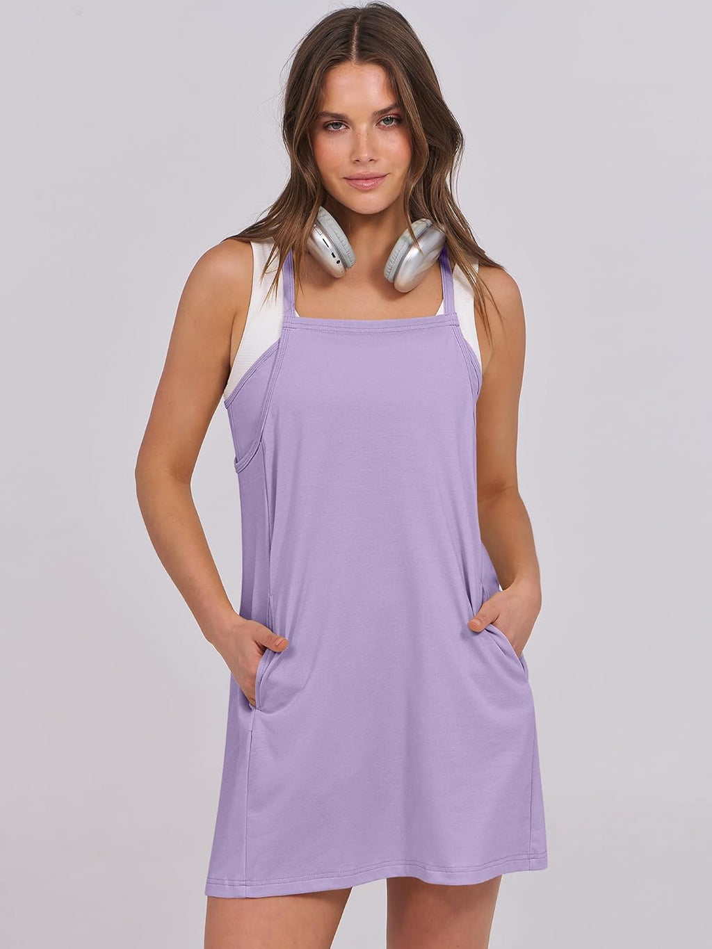 ANRABESS Women Summer Dress 2025 Beach Vacation Outfits Tennis Athletic Workout Romper Dress Built in Shorts Travel Clothes