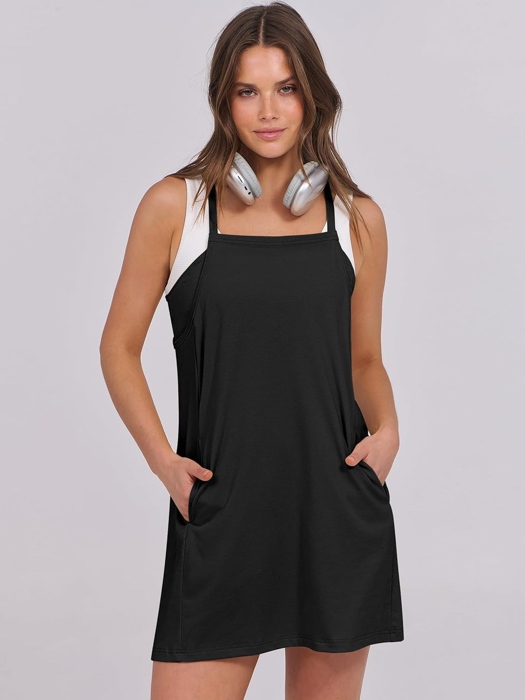 ANRABESS Women Summer Dress 2025 Beach Vacation Outfits Tennis Athletic Workout Romper Dress Built in Shorts Travel Clothes