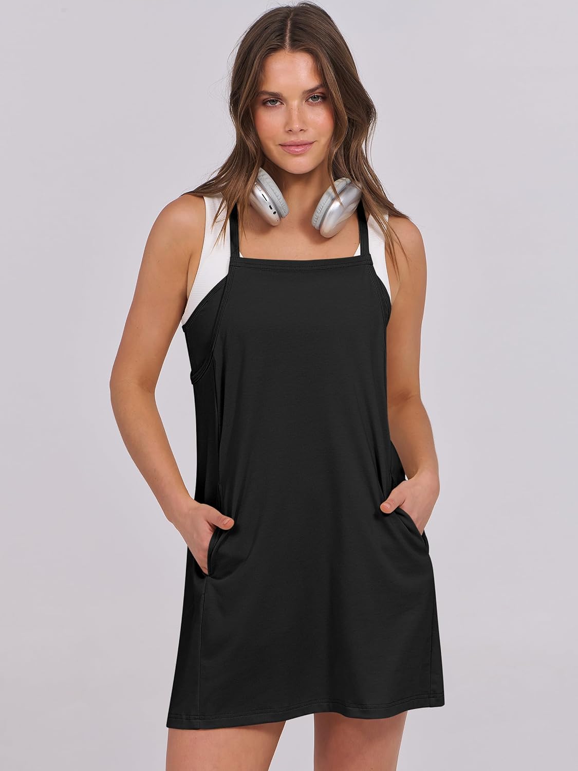 ANRABESS Women Summer Dress 2025 Beach Vacation Outfits Tennis Athletic Workout Romper Dress Built in Shorts Travel Clothes