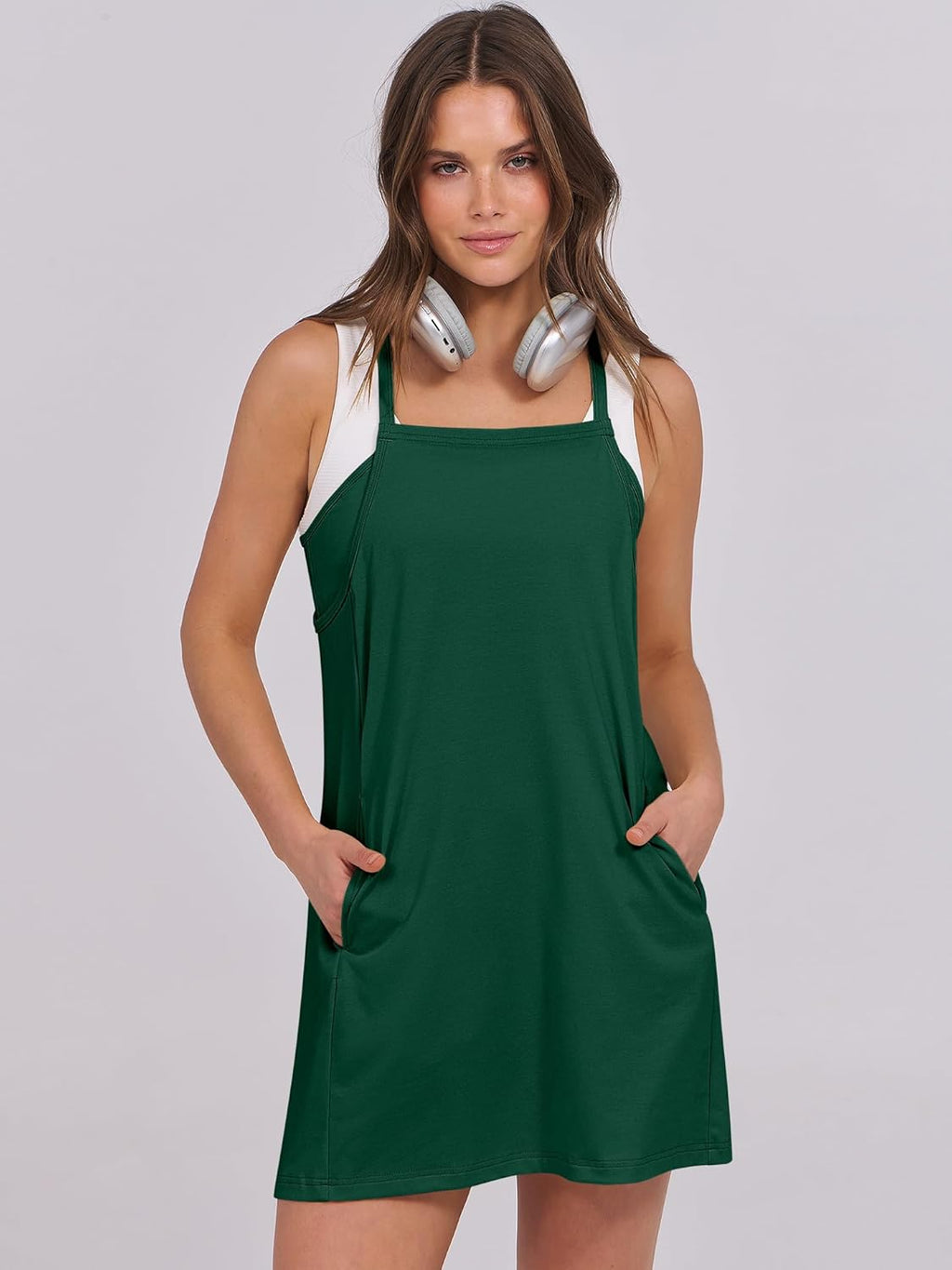 ANRABESS Women Summer Dress 2025 Beach Vacation Outfits Tennis Athletic Workout Romper Dress Built in Shorts Travel Clothes