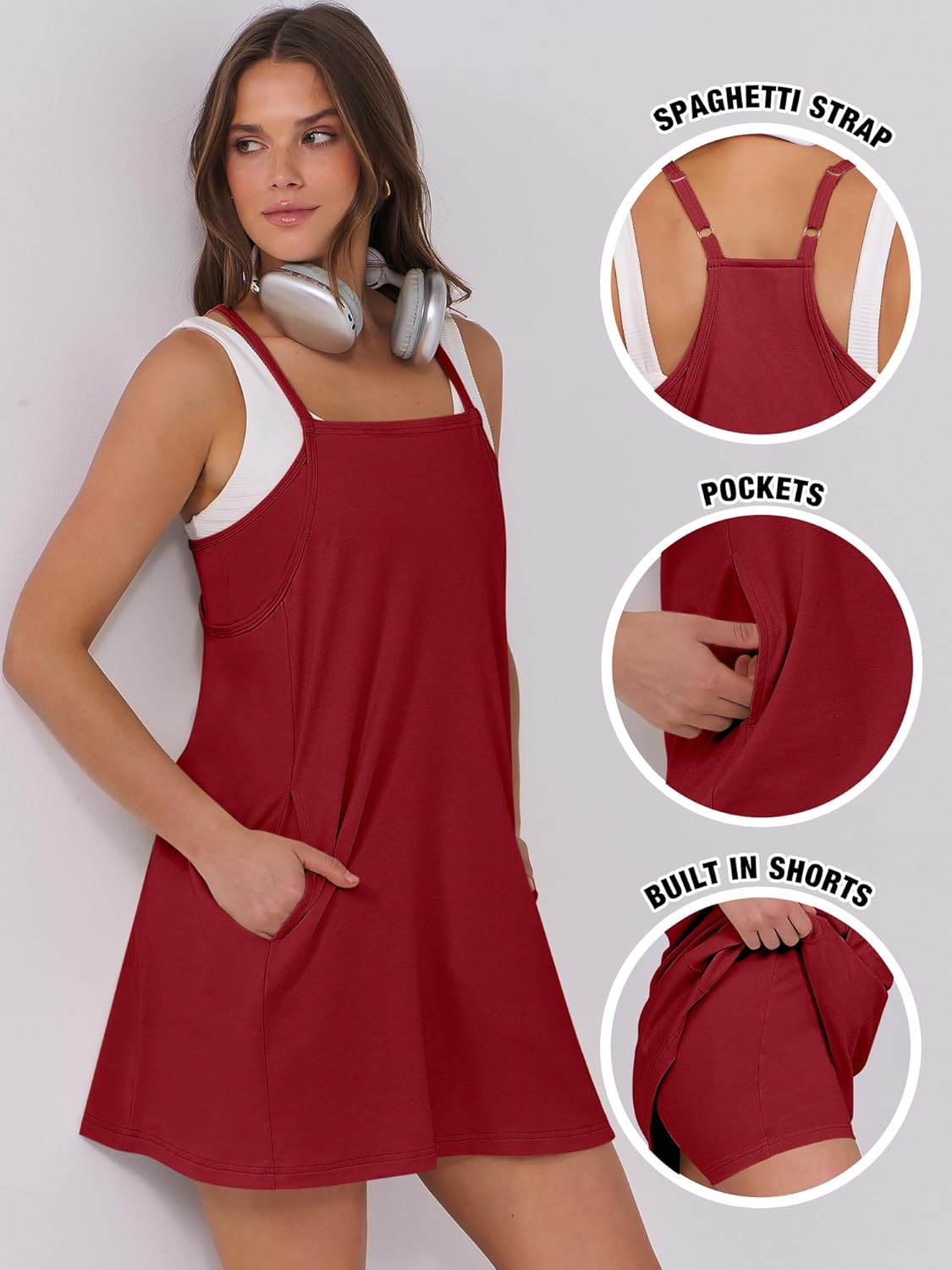 ANRABESS Women Summer Dress 2025 Beach Vacation Outfits Tennis Athletic Workout Romper Dress Built in Shorts Travel Clothes