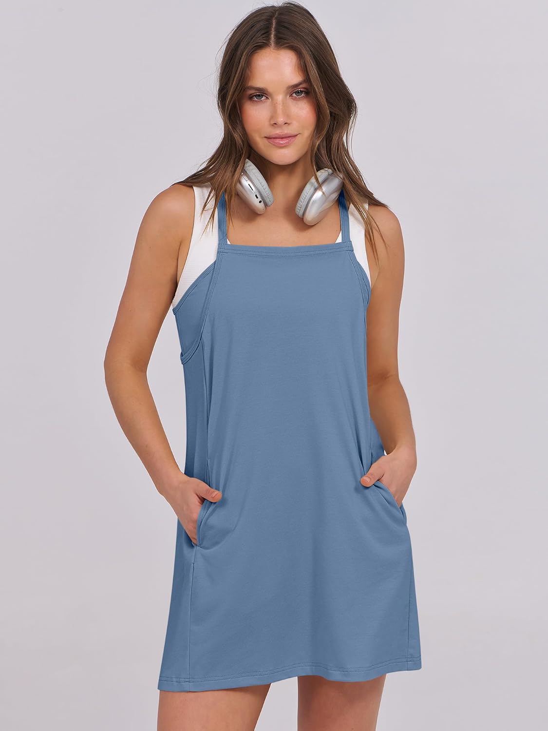 ANRABESS Women Summer Dress 2025 Beach Vacation Outfits Tennis Athletic Workout Romper Dress Built in Shorts Travel Clothes