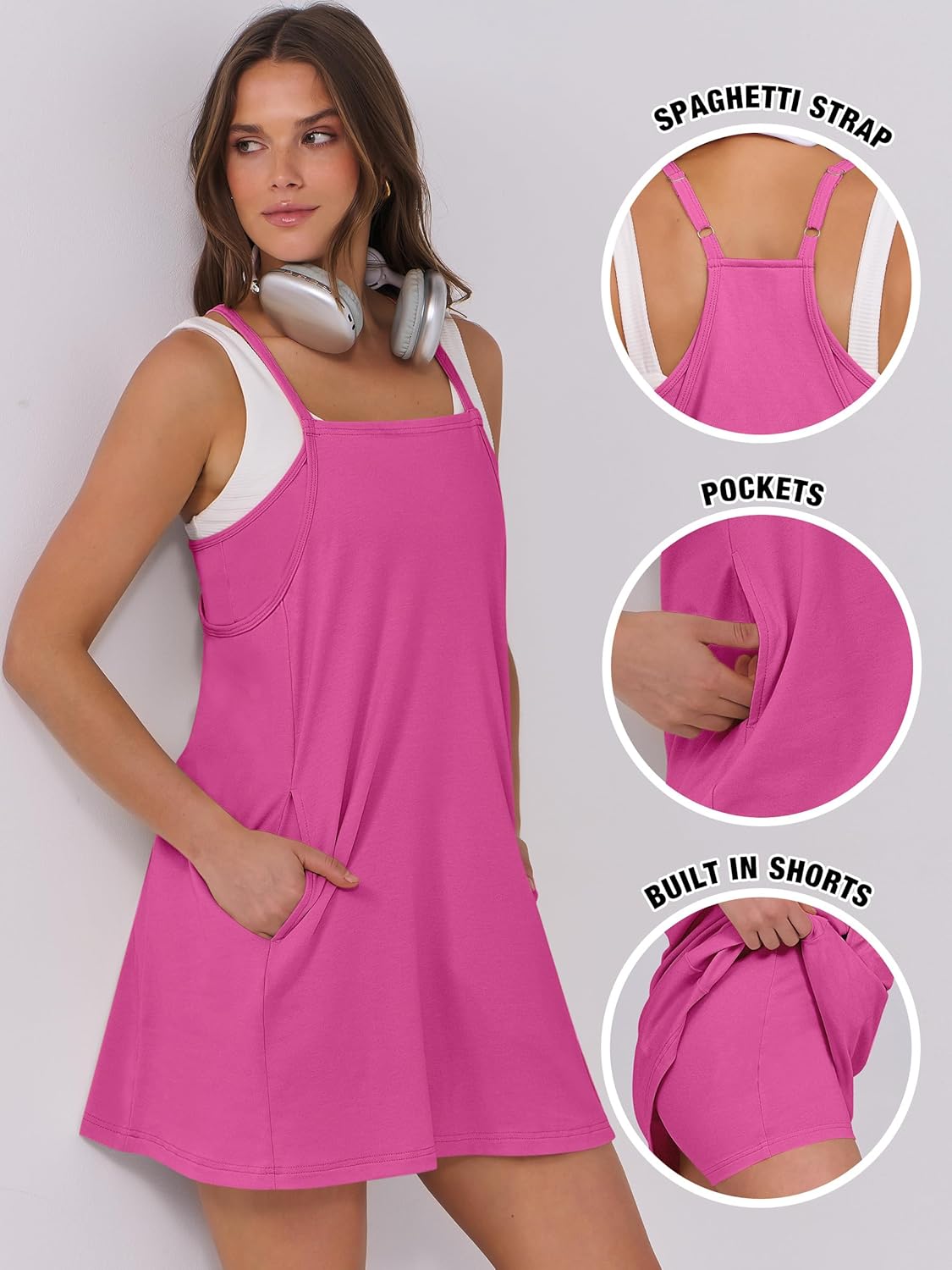 ANRABESS Women Summer Dress 2025 Beach Vacation Outfits Tennis Athletic Workout Romper Dress Built in Shorts Travel Clothes